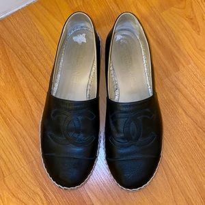 CHANEL Lambskin Espadrilles Black Size 38
